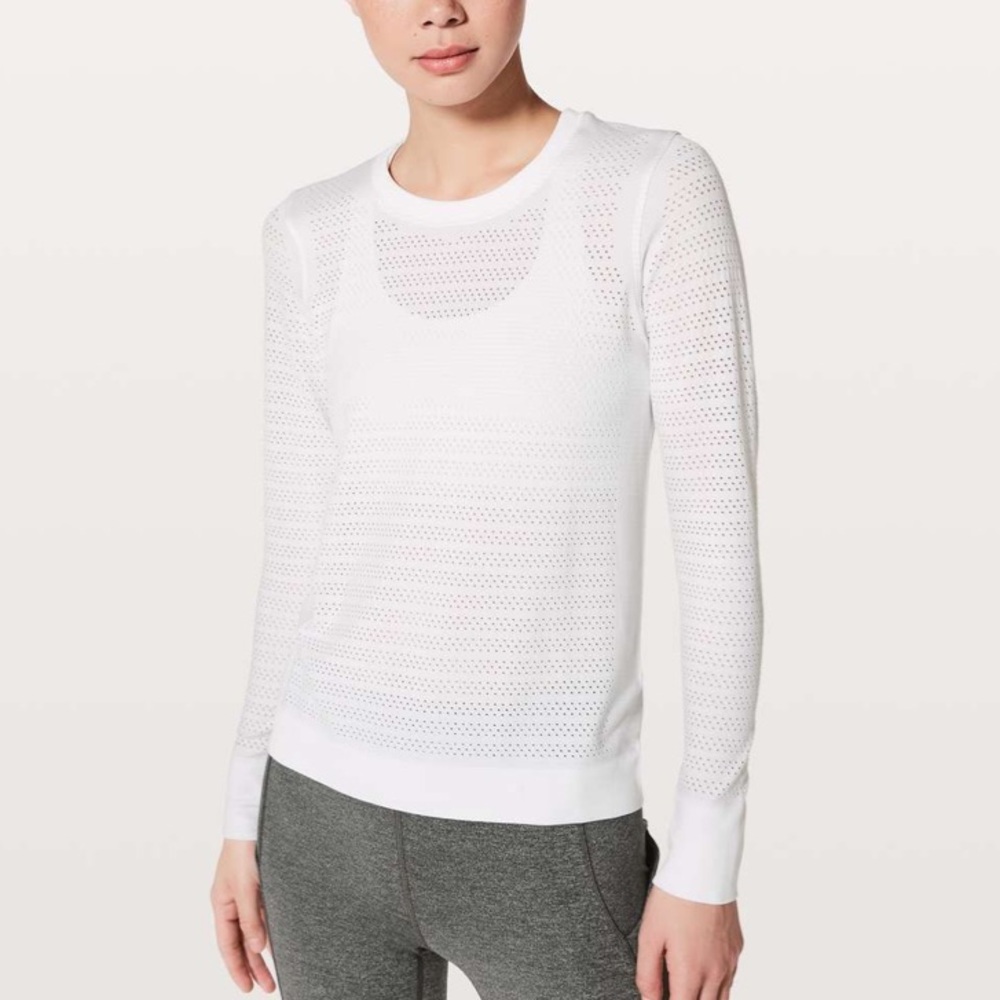 Lululemon Athletica White Perforated Long Sleeve Top